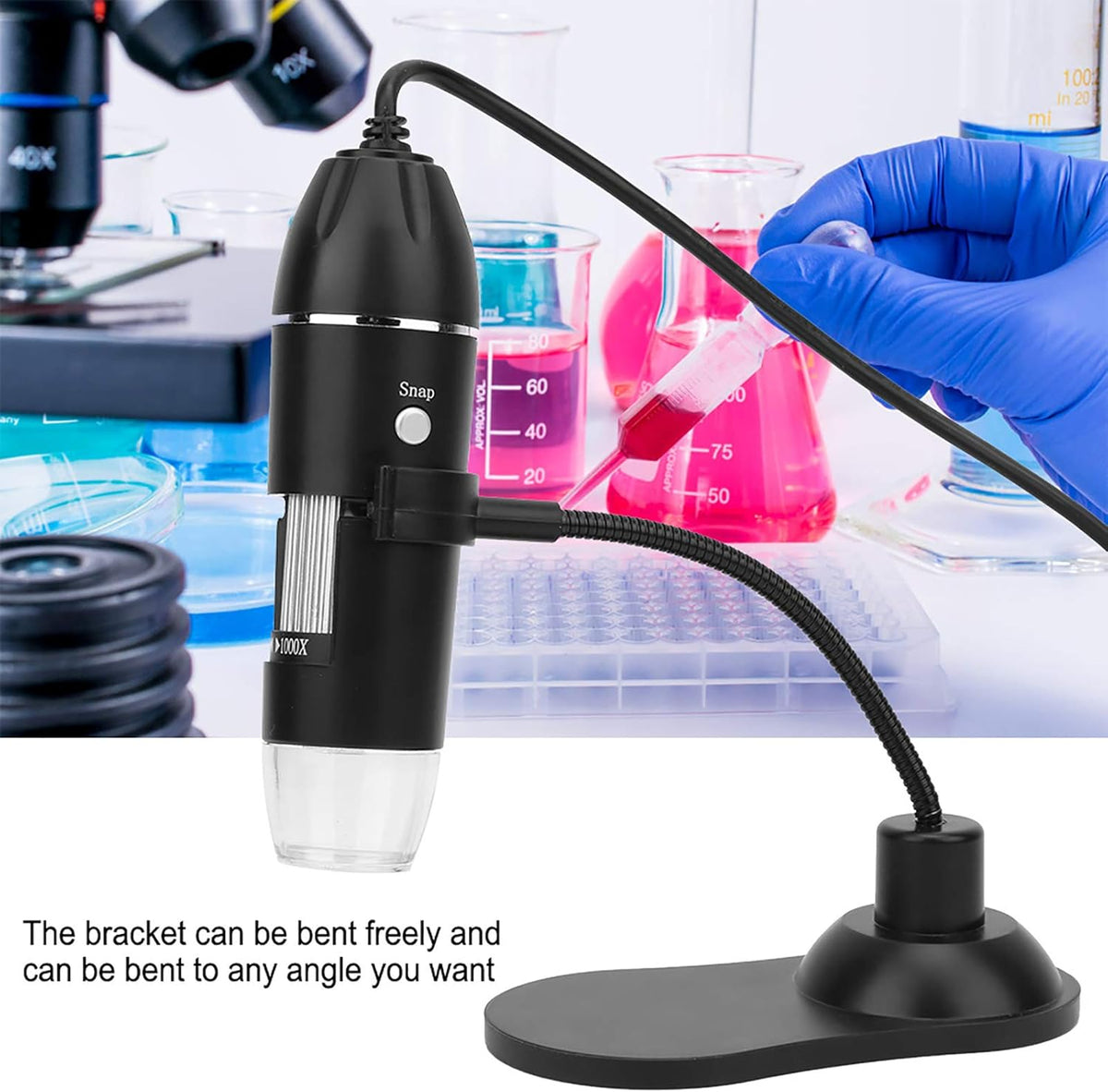 Fydun Digital Microscope, 50X-1000X USB Electronic Microscope with Bracket and 8 Adjustable LED Lights