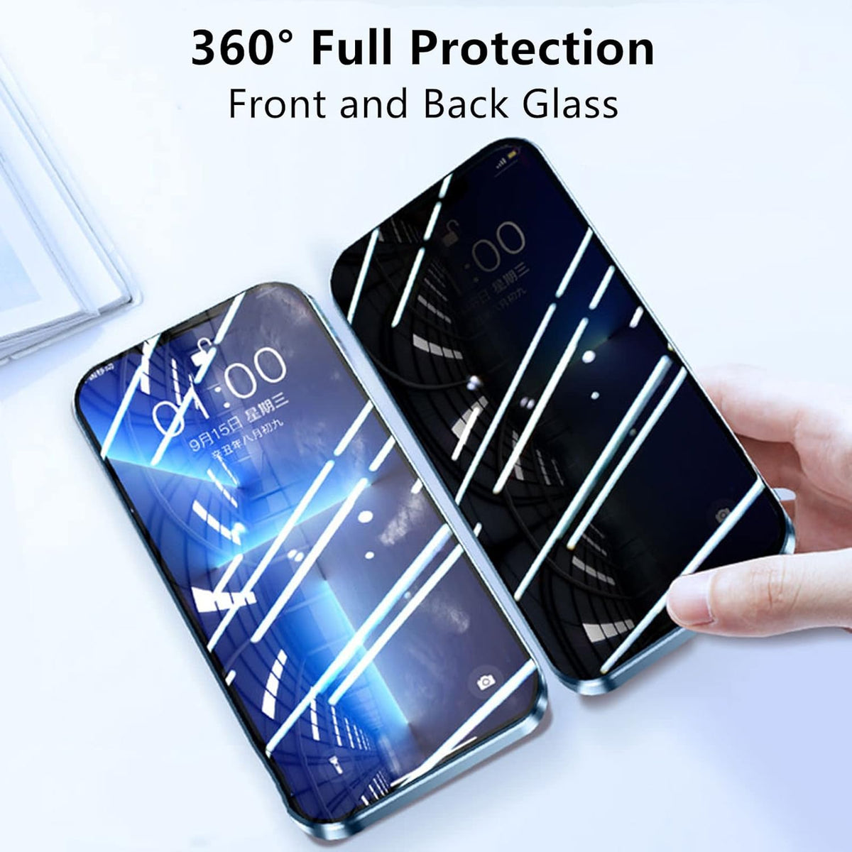 Anti Peeping Case for iPhone 13 Pro Max, Jonwelsy 360 Degree Front and Back Privacy Tempered Glass Cover, Anti SPY Screen, Anti Peep Magnetic Adsorption Metal Bumper for iPhone 13 Pro Max (Blue)