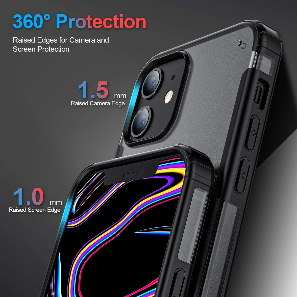 ORIbox for iPhone 12 mini Case Black, 4 Corners Shockproof Protection for Women Men Girls Boys Kids
