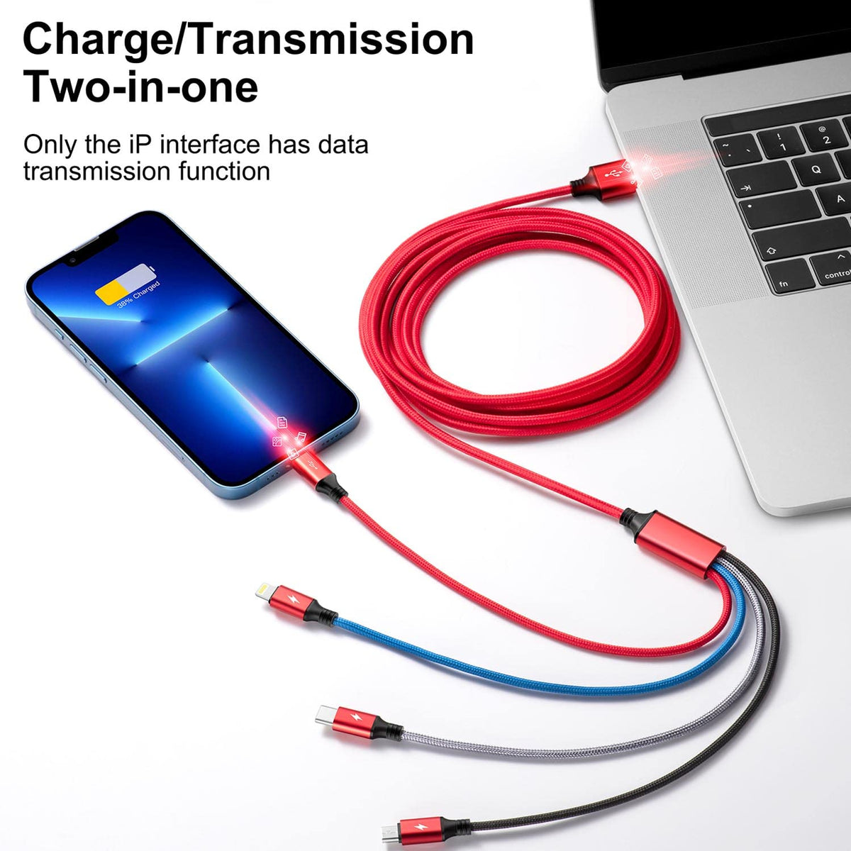 10Ft 2Pack Multi Charging Cable - Braided 4 in 1 USB Adapter for Cell Phones/Tablets, Compatible with IP/Type C/Micro