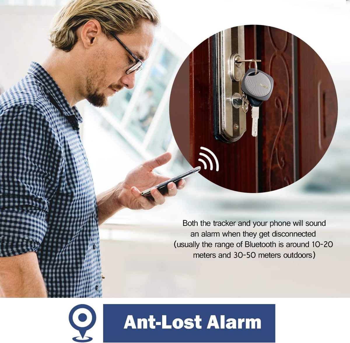 Focus Key Finder Smart Tracker, Anti-Lost Alarm Item Locator, Wireless Bluetooth Tracking Device, Black, 1 Pack