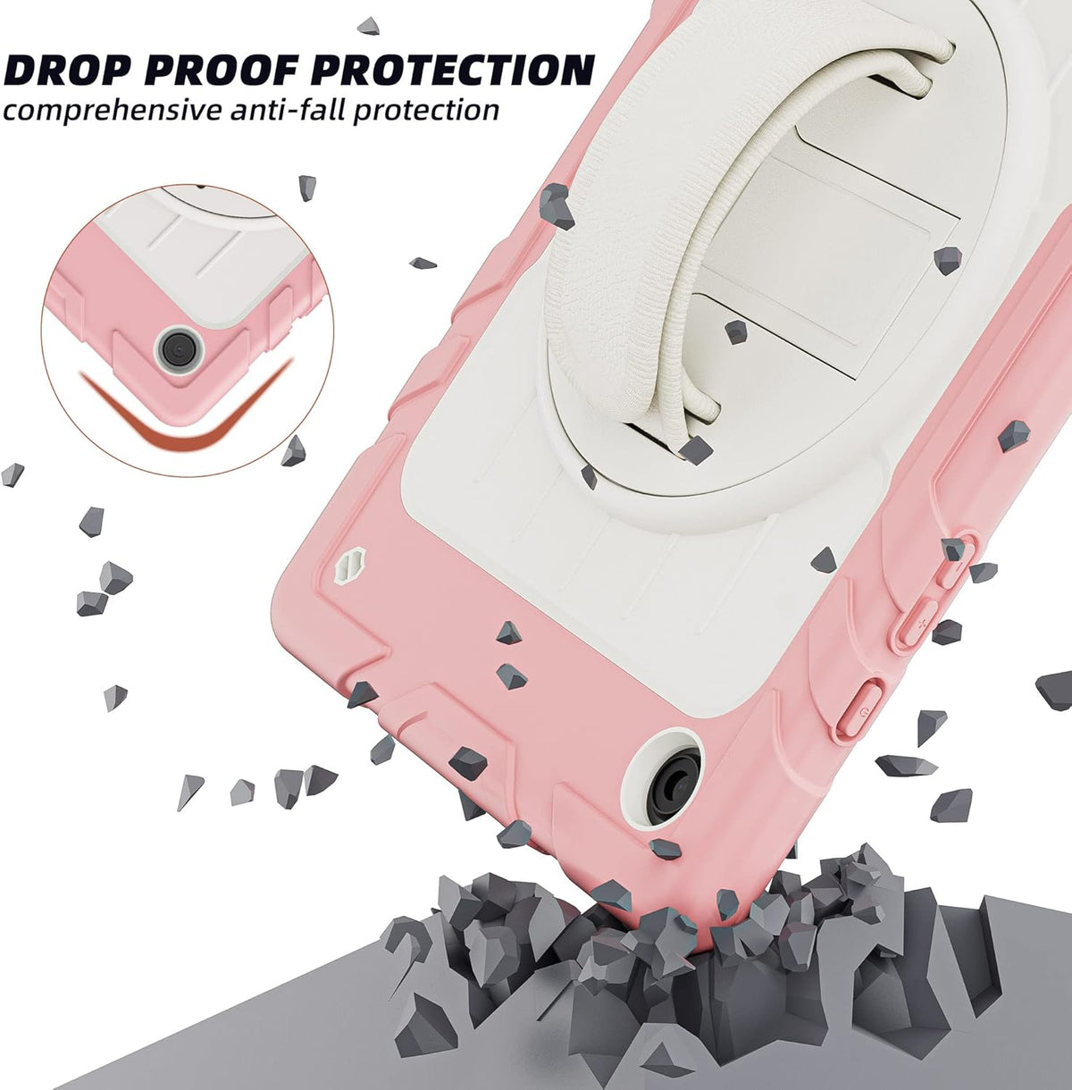 for Samsung Galaxy Tablet A8 Case 10.5 inch 2022 SM-X200/X205/X207 with Screen Protector [360 Rotating Stand] &Hand Shoulder Strap Shockproof Rugged Protective Cover|Pink&Beige