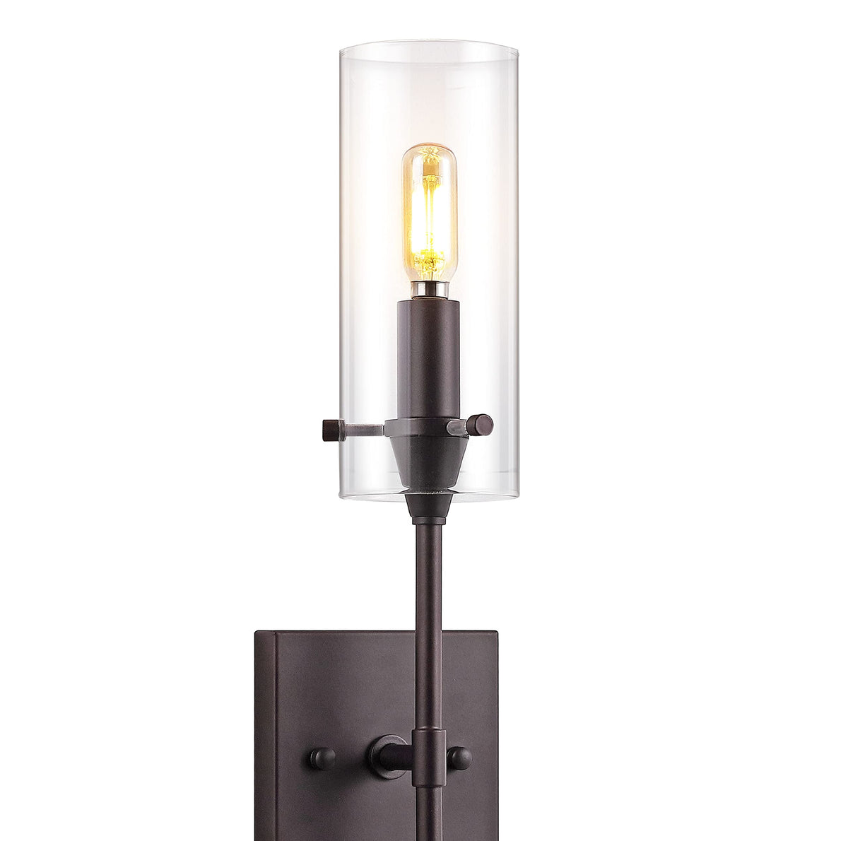 JONATHAN Y 4.5" Oil Rubbed Bronze Modern Farmhouse LED Vanity Light Sconce, Clear Glass Cylinder Shade, Wall Lamp for Bathroom Mirror Hallway