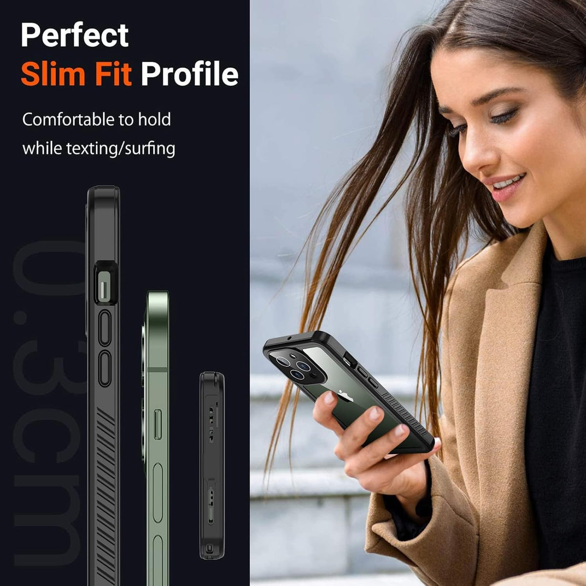 Nineasy iPhone 13 Pro Case, [IP68 Waterproof] [360 Full Body] with Built-in Screen + Camera Protector, Black