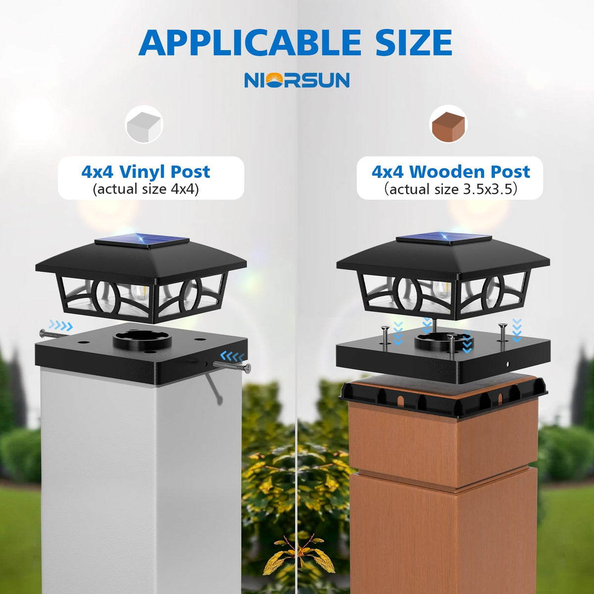 NIORSUN Solar Post Lights Outdoor, Fence Post Solar Lights Warm White Outdoor Waterproof Edison LED Bulbs Garden Patio Fence Deck Decor, Post Cap