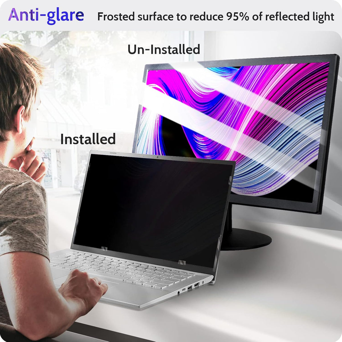 13.3 Inch Laptop Privacy Screen for 16:9 Computer Monitor, Anti Glare Blue Light Filter Protector, Removable 13 In Security Shield Compatible with Lenovo Hp Dell Acer Asus Thinkpad Envy Xps