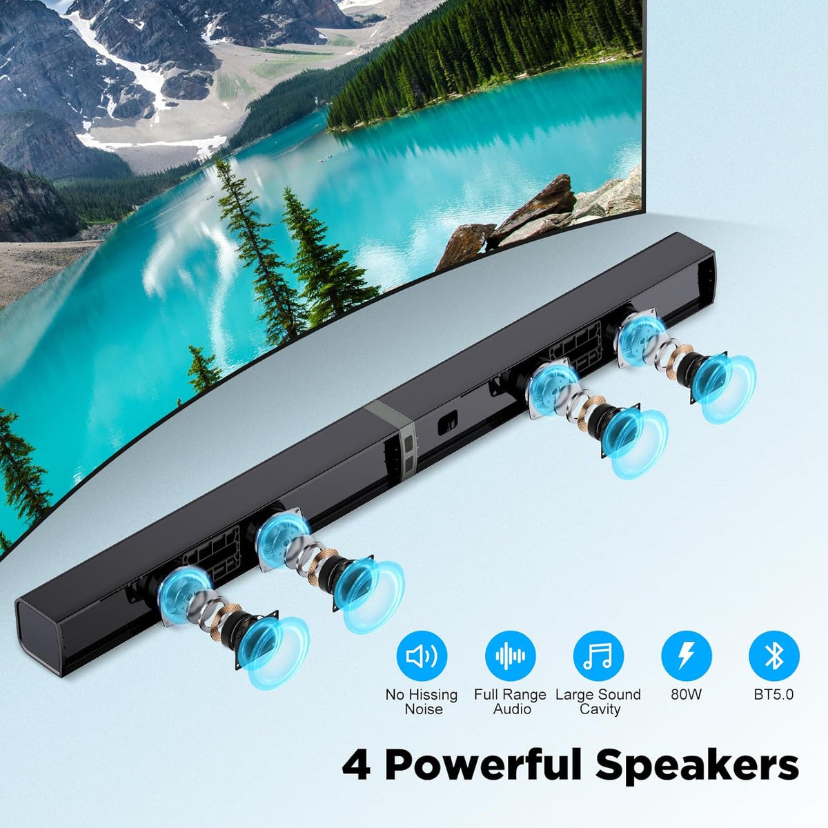MZEIBO Sound Bar for Smart TV, 80W Bluetooth Soundbar 2 in 1 Detachable Design, Deep Bass, Home Theater Surround Sound, ARC/Optical/AUX Connections for TV/PC/Gaming/Projectors