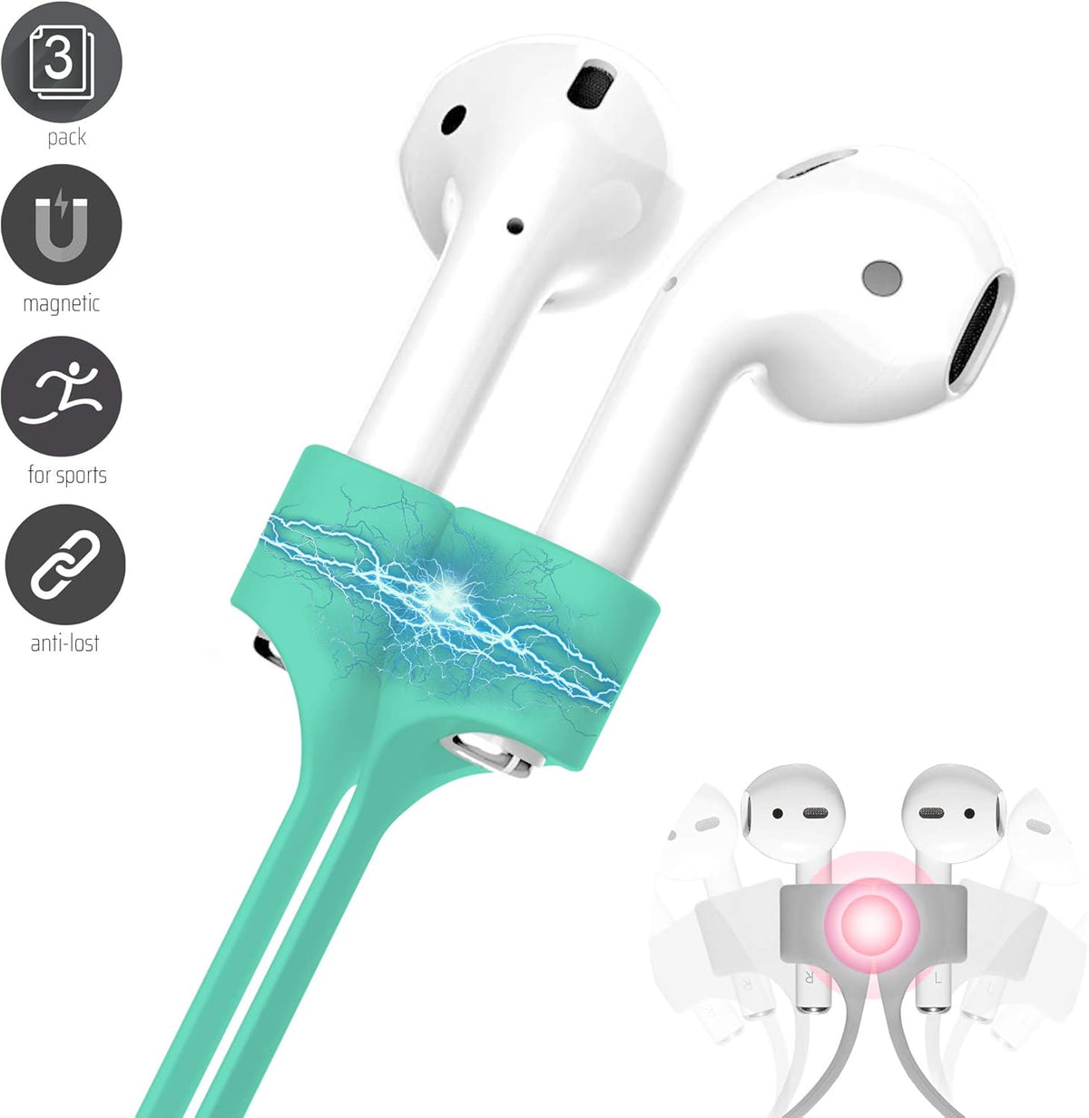 Ultra Strong Magnetic Airpod Pro Strap Anti-Lost Cord Sports Lanyard Compatible with Airpods 3rd 2nd Generation Pro 3 2 1 (3 Mint)