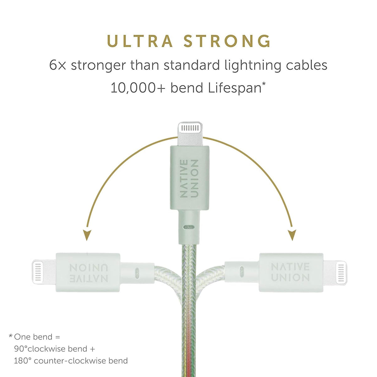 Native Union Belt Cable USB-C to Lightning, 10ft Ultra-Strong Reinforced Cable for iPhone 14 and Earlier (Sage)