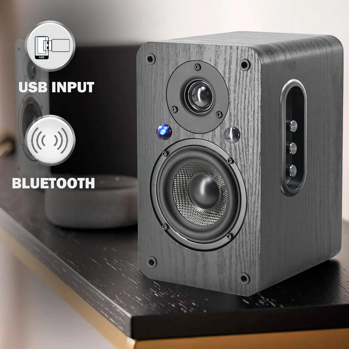 LONPOO Powered Bookshelf Speaker, Active Near Field Studio Monitor with 4" Caron Fiber Woofer and 1" Silk Domed Tweeter,100 Watts RMS with eARC, Optical, Coaxial, Wireless Bluetooth Streaming,Aux-in