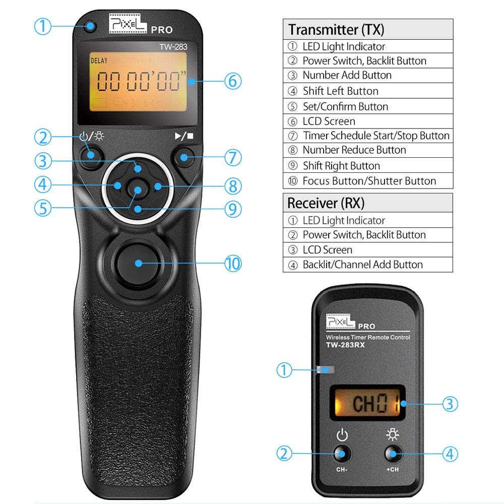 Wireless Remote Shutter Release Cable Wired Timer Remote Control TW-283DC0 Compatible for Nikon D850 D810 D800 D700 D500 D300 D300s D200 D40s D800E