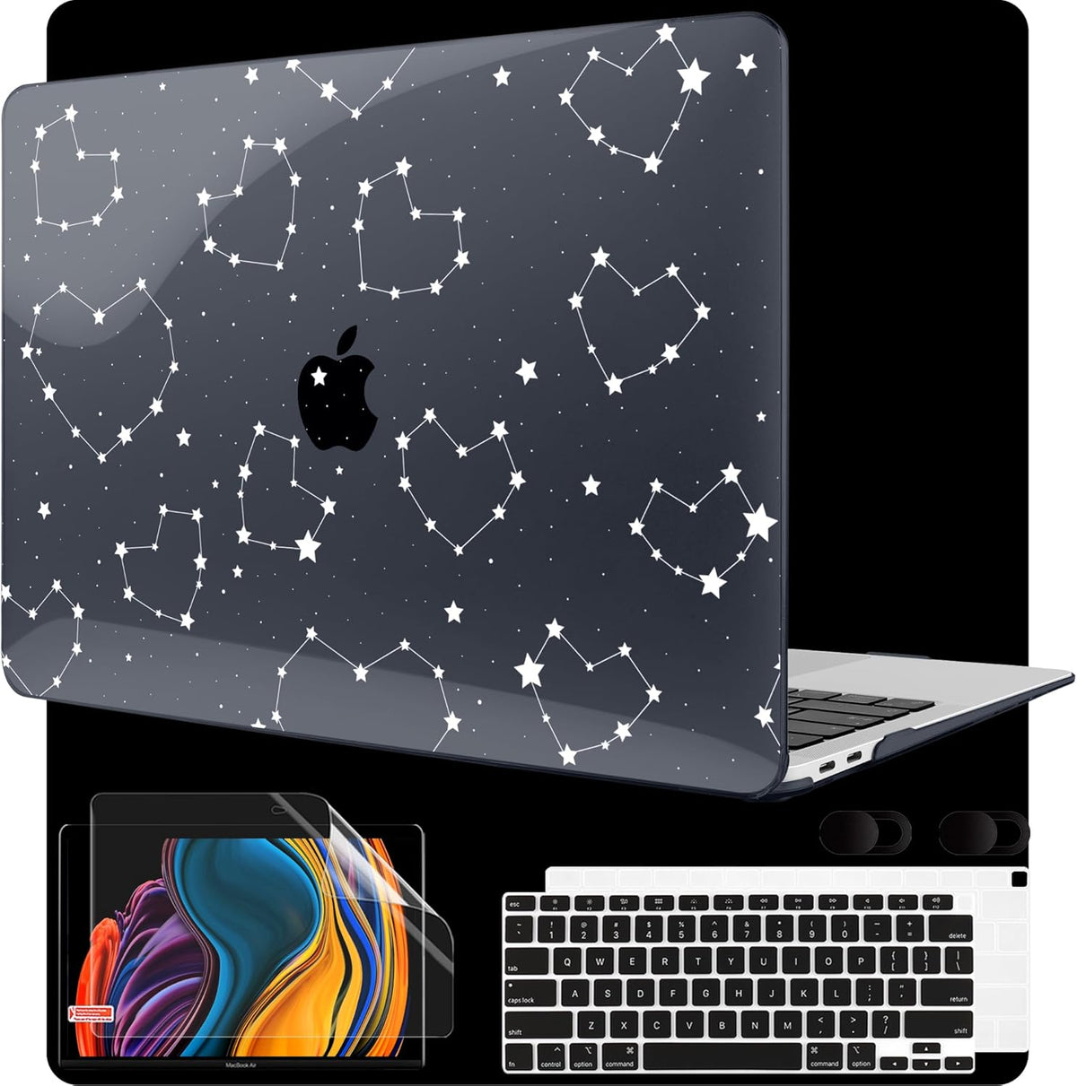 MEEgoodo for MacBook Air 13 inch Case 2021 2020 2019 2018 Released A2337 M1 A2179 A1932 with Touch ID, Plastic Hard Shell & Keyboard Cover Compatible with MacBook Air Case 13.3,Constellations & Hearts