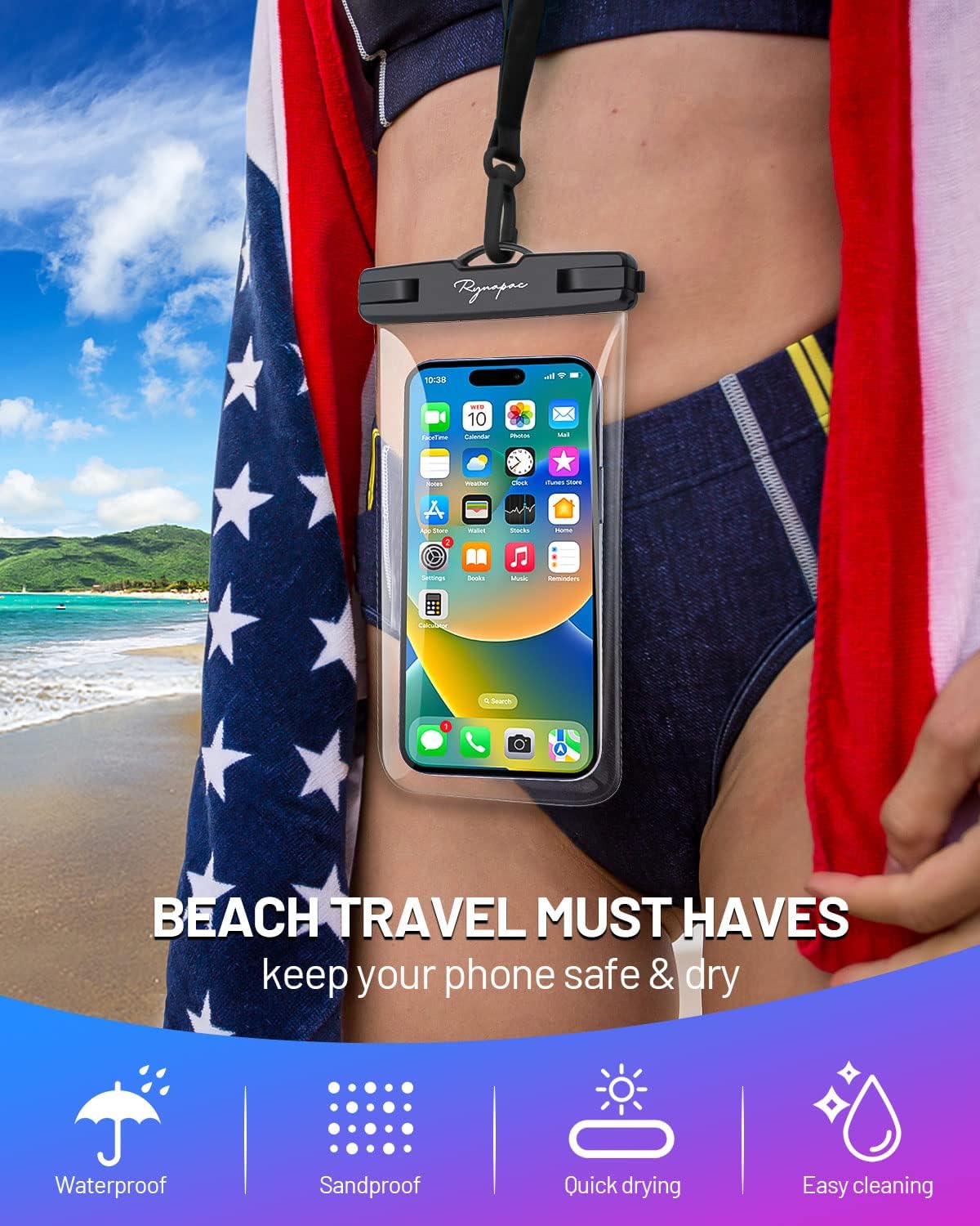 Waterproof Phone Pouch Bag, 7.5in Waterproof Case for Beach Travel, Lanyard Holder for iPhone 15 Pro Max Galaxy S23