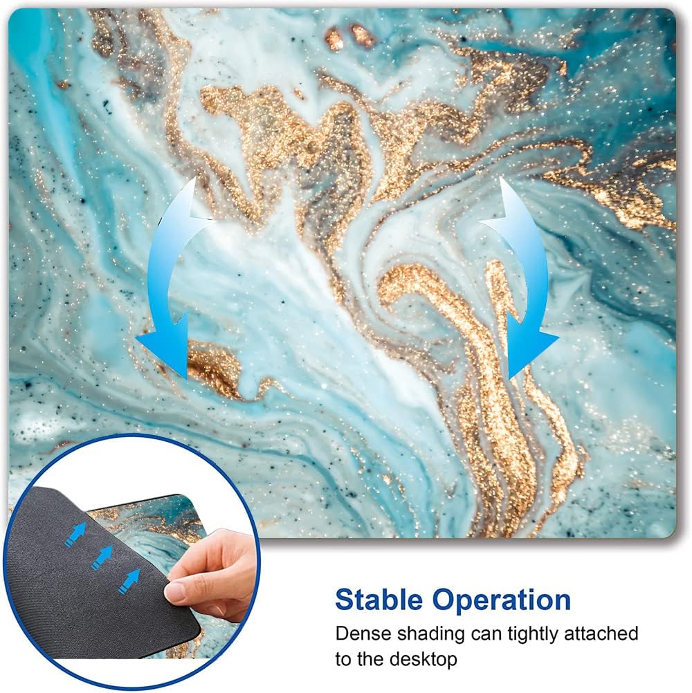 Mouse Pad, Marble Mouse Pad, Premium-Textured Mouse Mat Square Waterproof Non-Slip Rubber Base Computer Mousepads for Office Laptop Desk, Cyan Gold Marbling