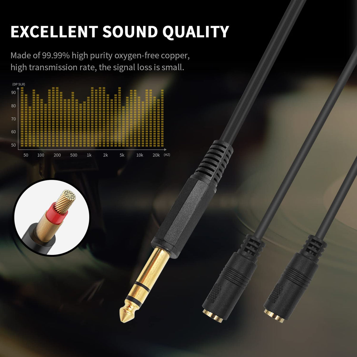 Poyiccot 1/4 to 3.5mm Adapter, 3.5mm to 1/4 Headphone Adapter, 6.35mm 1/4 inch TRS Stereo Male to 2 Dual (Mini) 1/8 inch Stereo Female Y Splitter