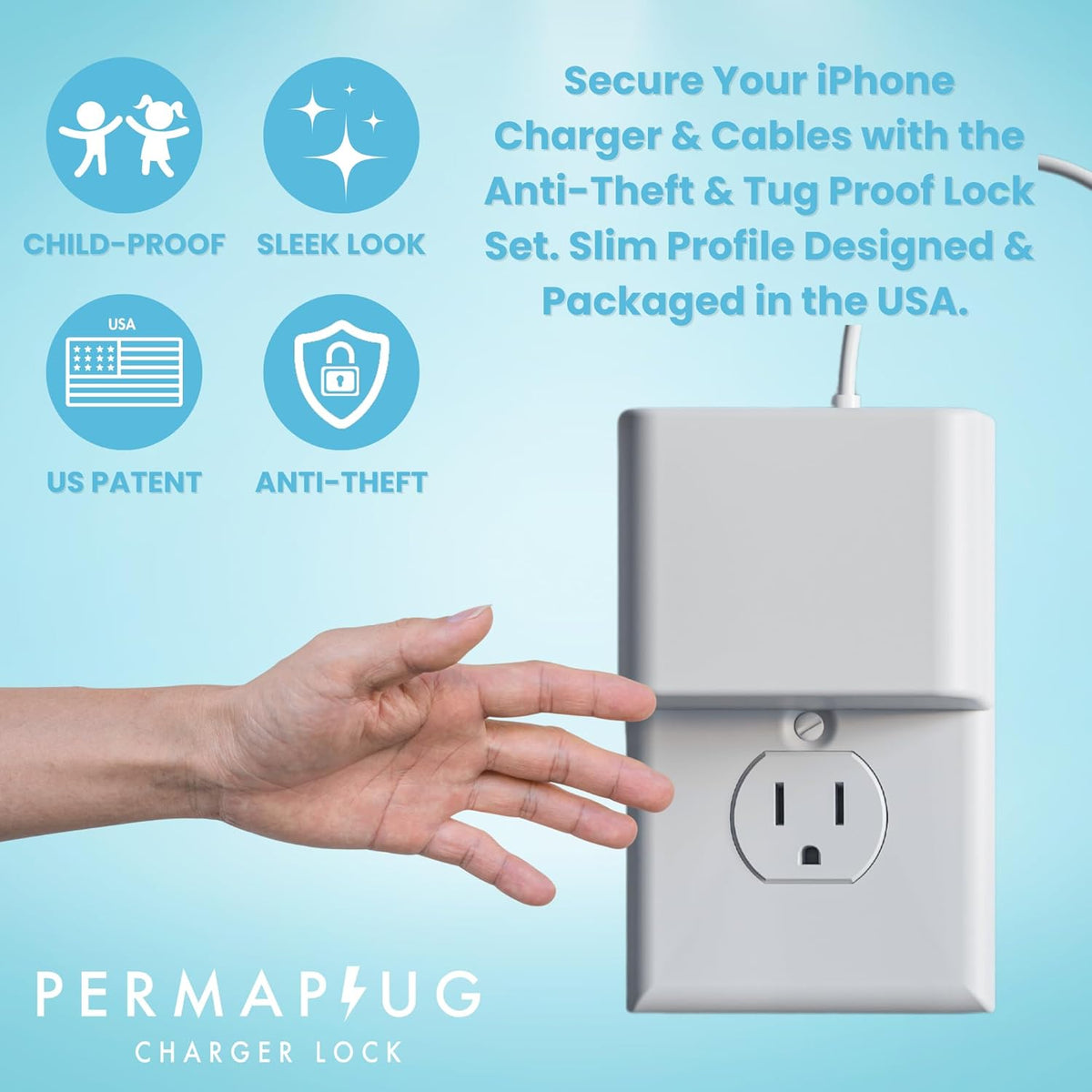 [Charger & Cable Included] Permaplug Anti-Theft Charger Lock, Compatible with iPhone 14/13/12, Safety Device