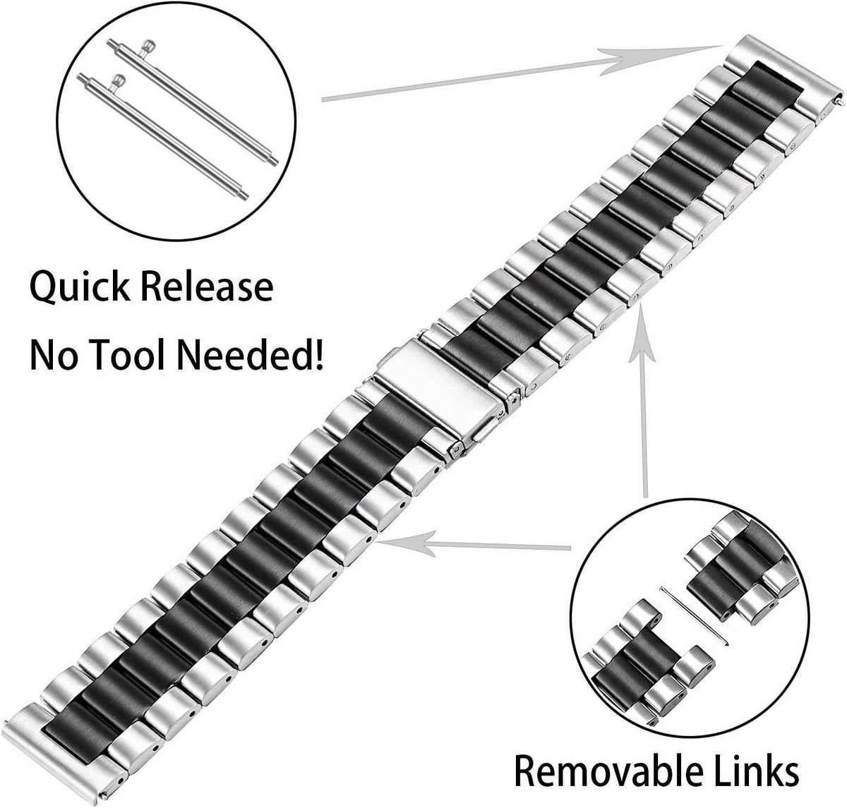 Compatible with EIGIIS K55 Smartwatch Bands, Lamshaw Stainless Steel Replacement Strap for PUREROYI, EIGIIS, Bassizo,