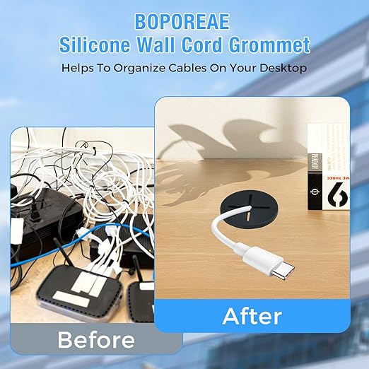 BOPOREAE Desk Grommet, 3/4 in 20 mm Black 8 Pcs Silicone Rubber Grommets