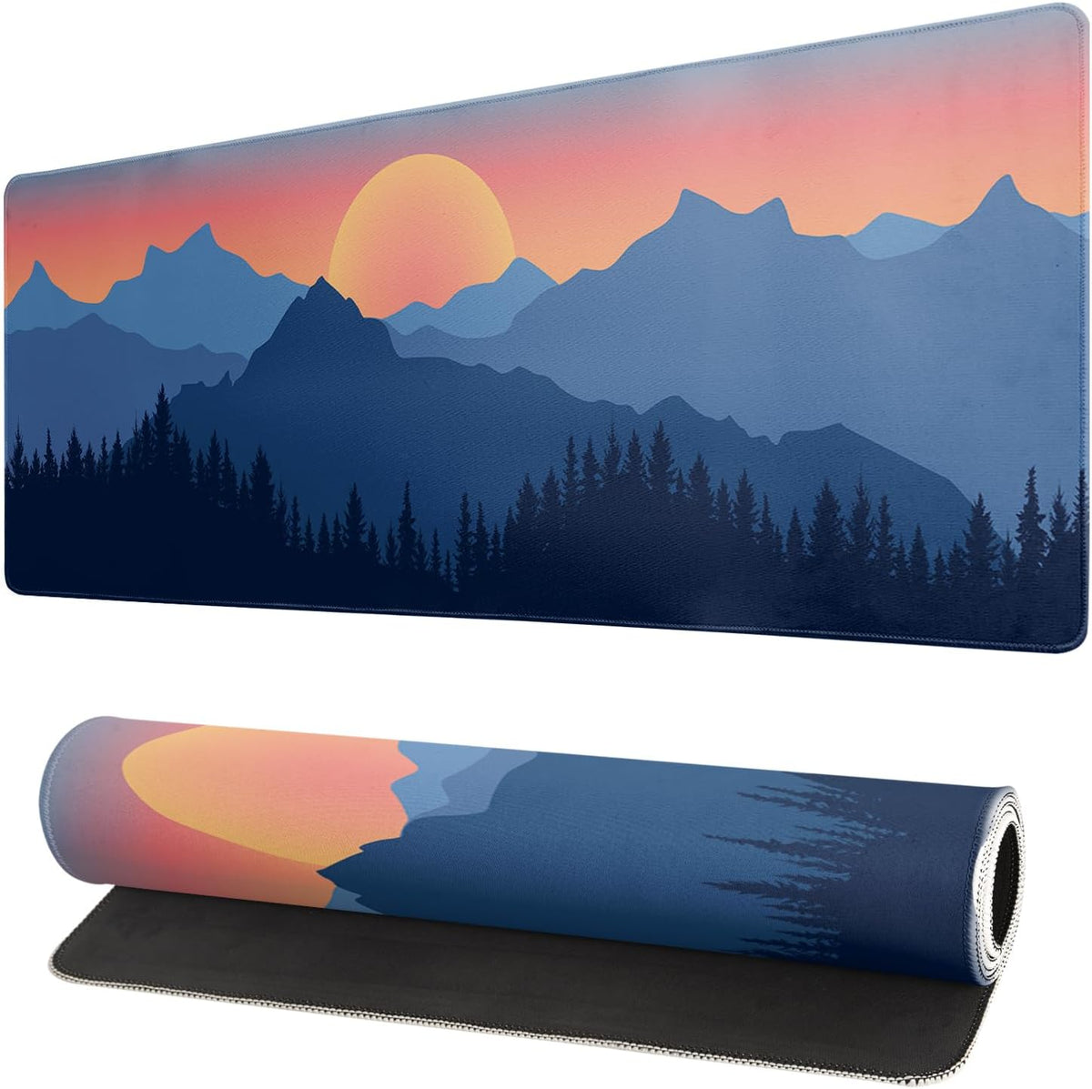 Japanese Mountain Landscape Gaming Mouse Pad Extended Large Mousepad with Nonslip Rubber Base Stitched Edges Laptop Computer Keyboard Desk Mat for Office Home and Game 31.5 X 11.8 Inch