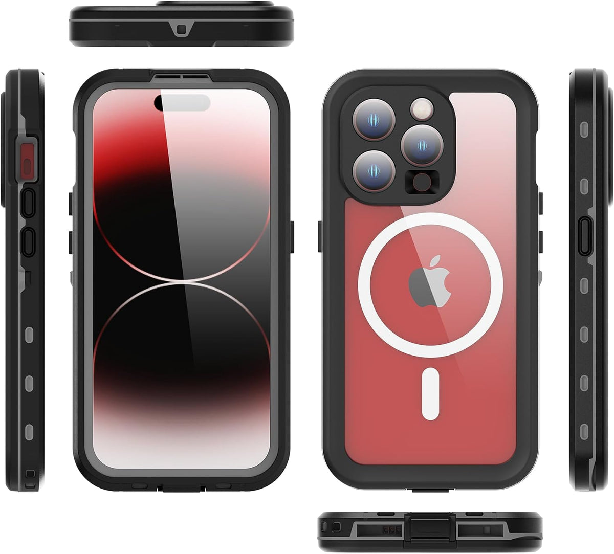 Waterproof Case for iPhone 15 Pro, Shockproof Protective Cover with Built-in Screen Protector for 6.1'' (clear black)