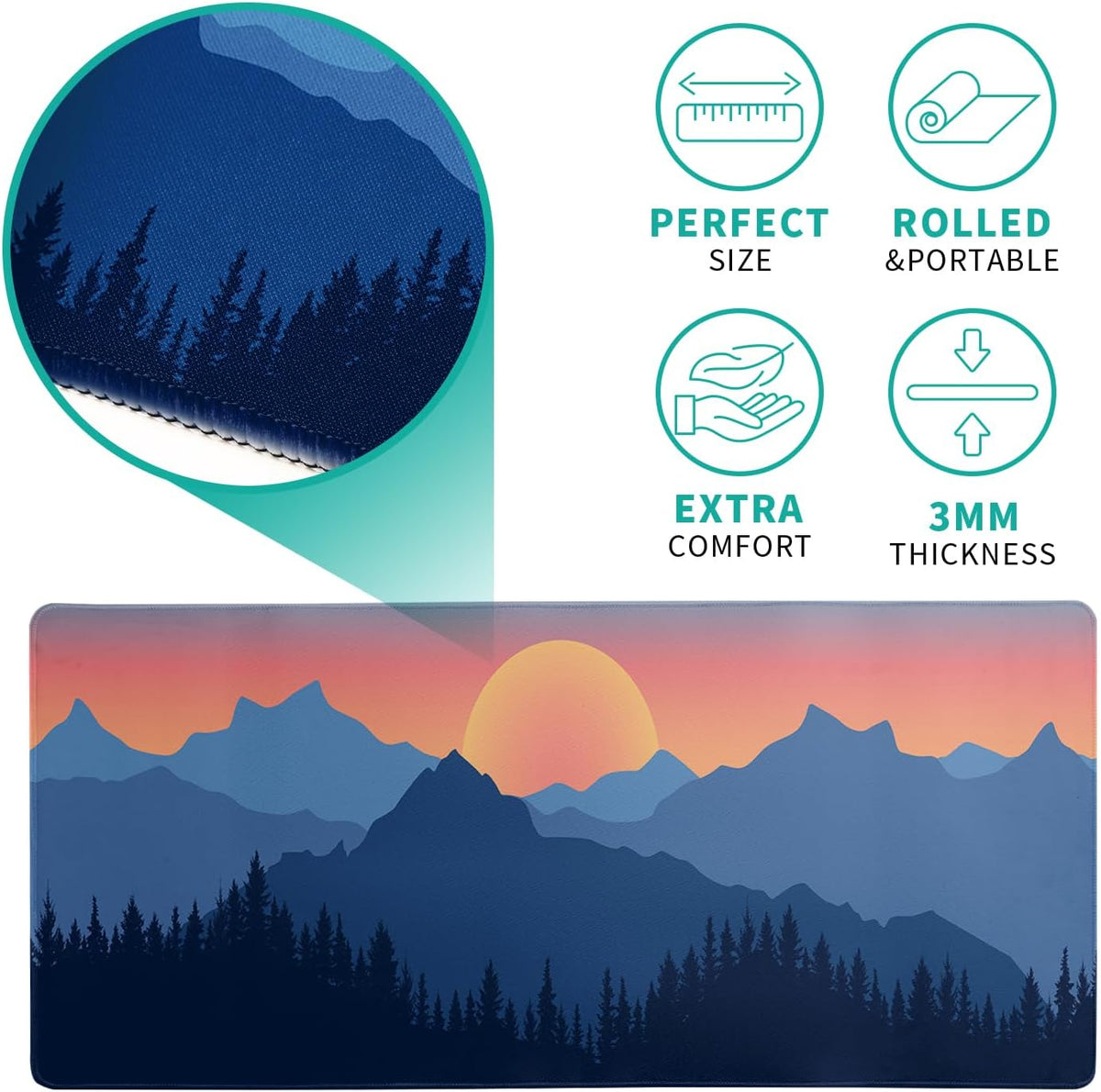 Japanese Mountain Landscape Gaming Mouse Pad Extended Large Mousepad with Nonslip Rubber Base Stitched Edges Laptop Computer Keyboard Desk Mat for Office Home and Game 31.5 X 11.8 Inch
