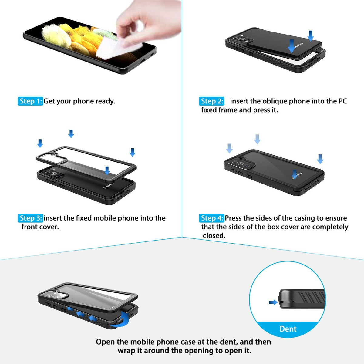 Samsung Galaxy S21 Waterproof Case, IP68 Certified Dustproof Shockproof Rugged Cover with Built-in Screen Protector
