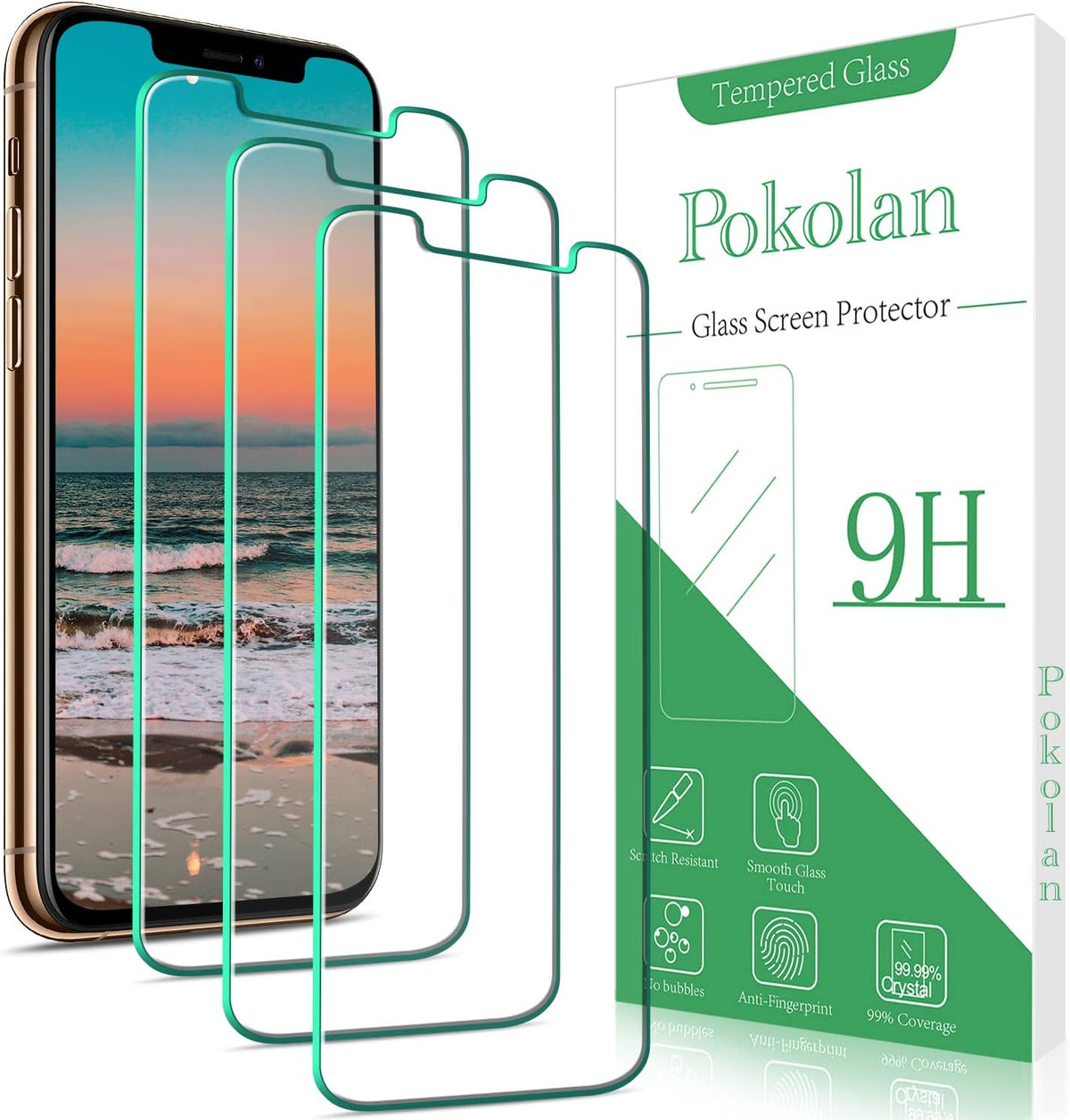 Pokolan 3-Pack Tempered Glass Screen Protector for iPhone 11 Pro, XS, X - 9H Hardness, Easy Install, Bubble-Free