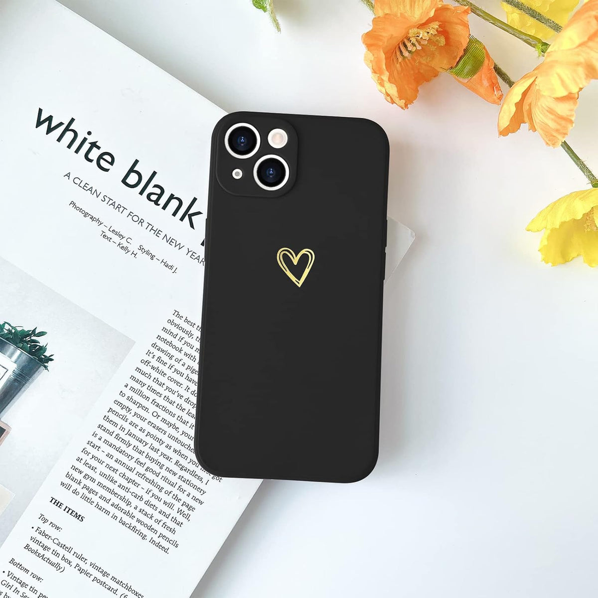 Cute Slim Shockproof Phone Case for iPhone 13, with Wireless Charging Support and Protection (Black)