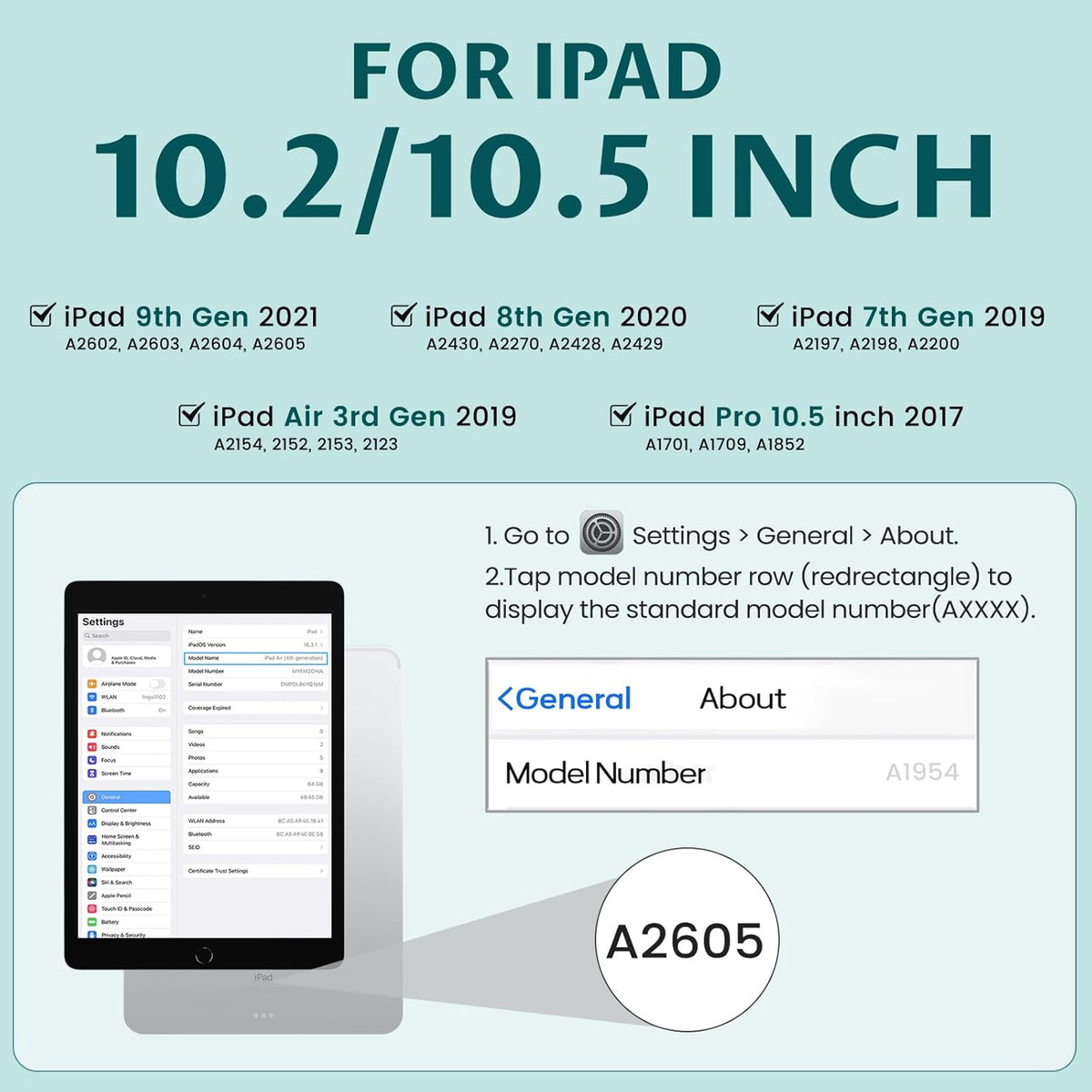OYEEICE for iPad 9th Generation Case with Keyboard - Detachable Backlit Keyboard - 360 Rotatable Cover with Pencil Holder for iPad 9th/8th/7th Gen, iPad Air 3rd Gen & iPad Pro 10.5" - Teal
