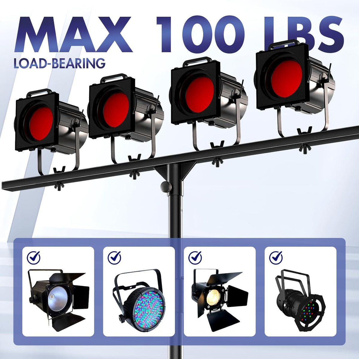 Qoope DJ Light Stand T-Bar,Heavy-Duty DJ Stand Tripod Adjustable DJ Lighting Stand Portable Stage Light Stand for DJ Lights Bar Party Light