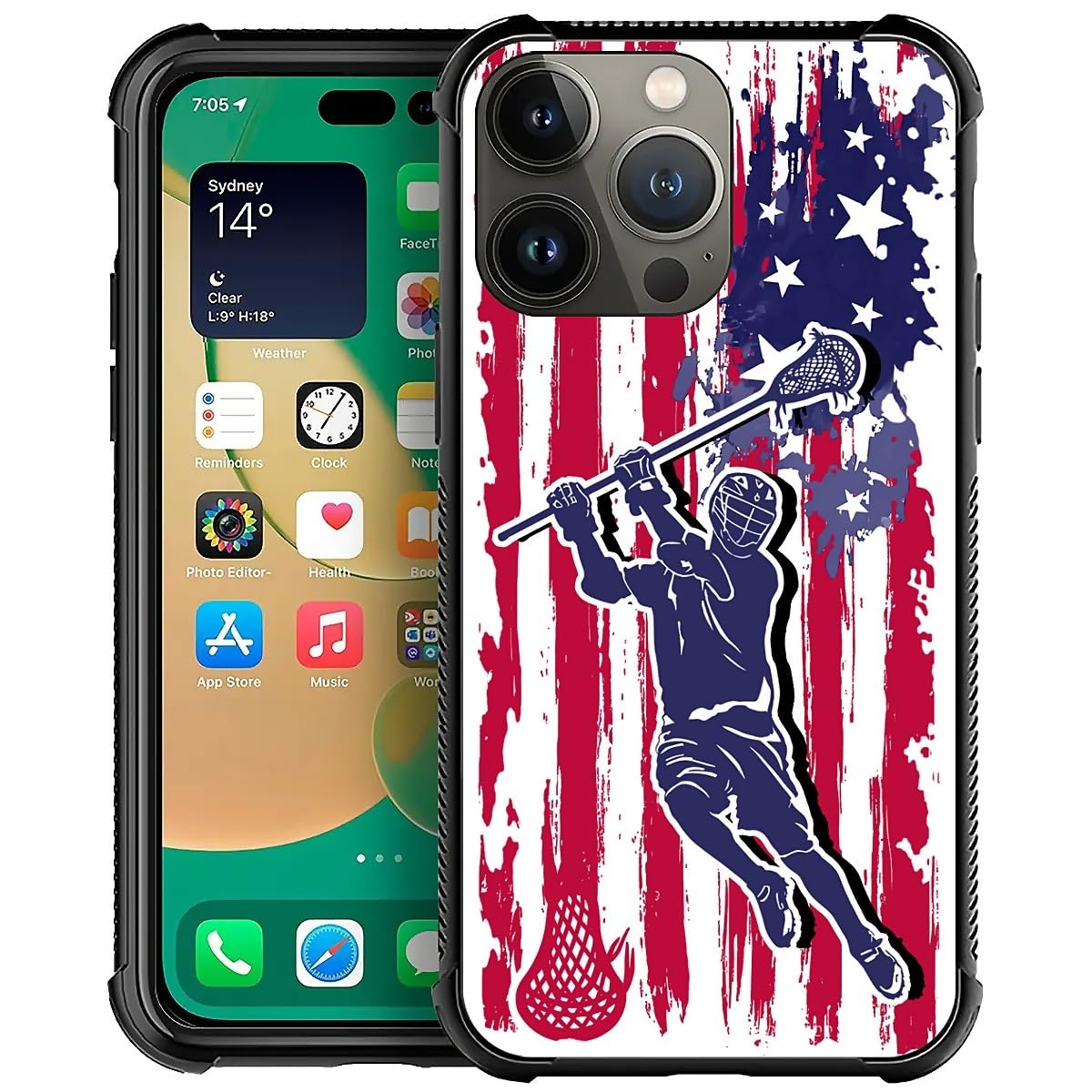 Deaorew For Iphone 14 Pro Max Case | Classic Slim Cover Design | Lacrosse American Flag