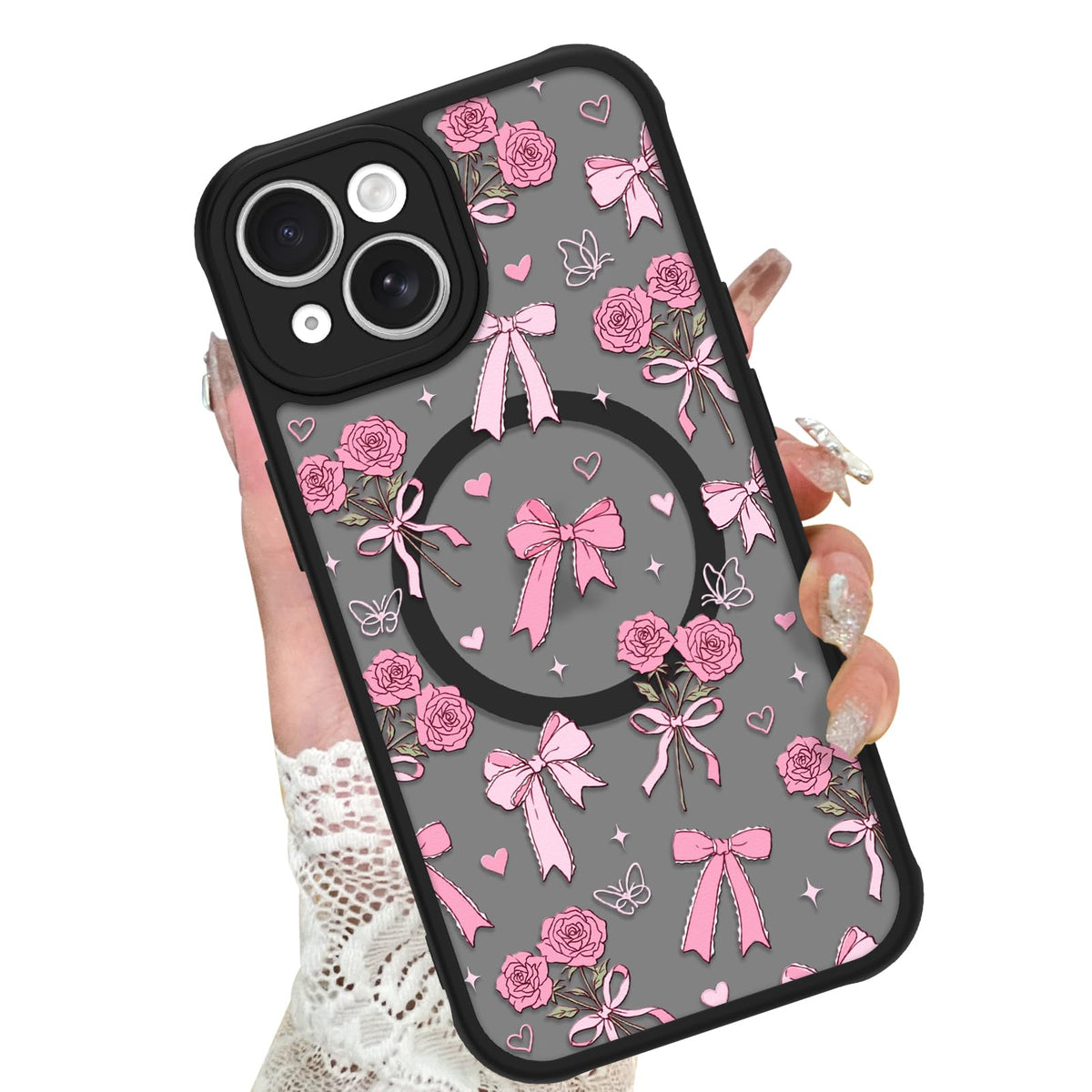 Kanghar Case Compatible With Iphone 15 Plus Bows Bouquet Pattern [Compatible With Magsafe] Cute Flowers Florals Protective Magne