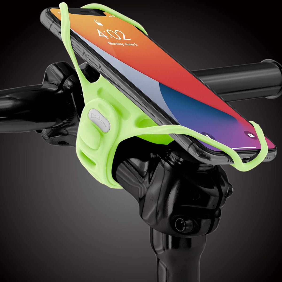 BONE】 Bike Tie Pro 4 Bike Phone Mount Bicycle Phone Holder for Stem Mounting 4.7"-7.2" Cell Phones, Ultra Light Phone Mount for Bike Motorcycle, Designed for Road Bicycle Accessories - Luminous