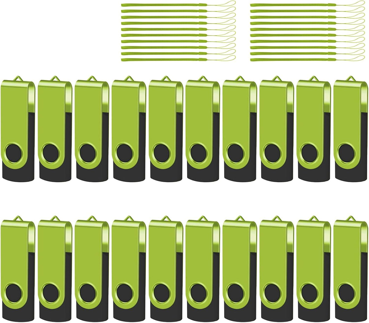 EASTBULLUSB Flash Drive Bulk 4GB 20 Pack with Lanyards USB 2.0 Thumb Drive Bulk Memory Stick Swivel Pen Drive for Storage and Backup 4GB 20 Pack, Green
