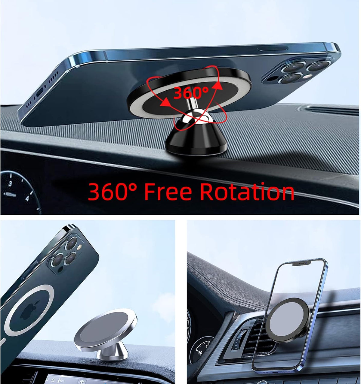Magnetic Phone Holder for Car, [2 Groups Super Strong Magnet] [360° Rotation] Universal Dashboard Car Mount Holder for