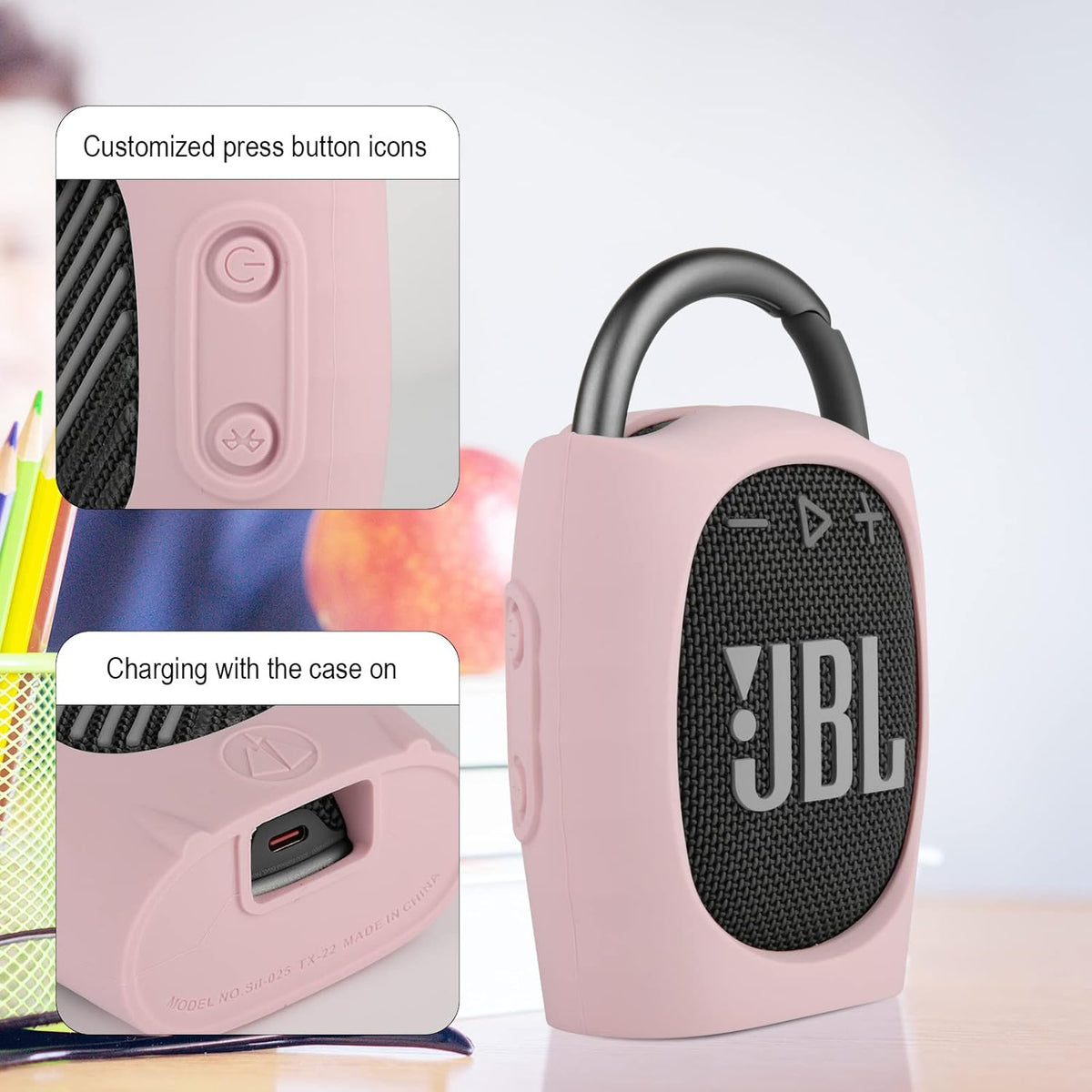 TXEsign Silicone Case for JBL Clip 4 - Portable Mini Bluetooth Speaker Protective Carrying Case (Pink)
