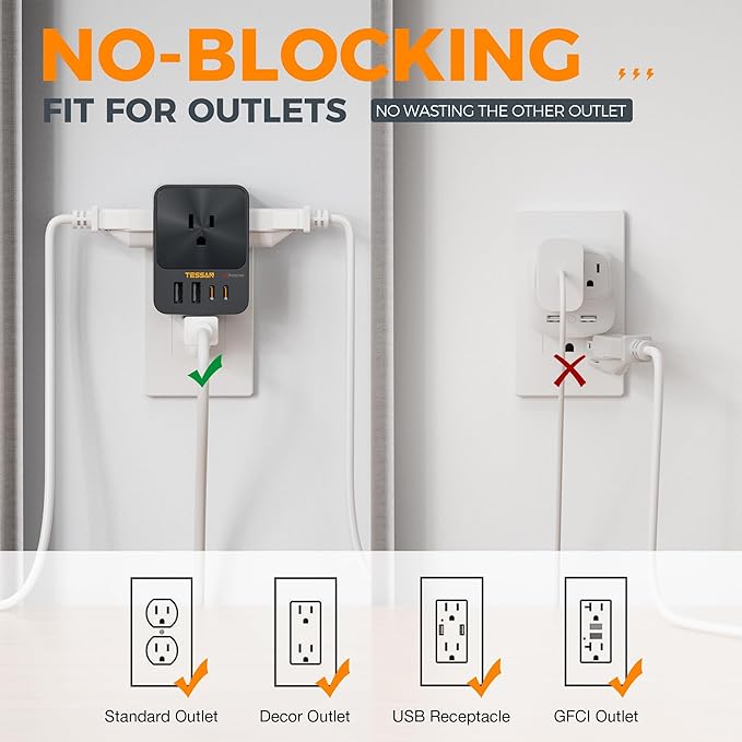 TESSAN USB C Charger Block 30W PD, 4 USB Wall Charger Fast Charging