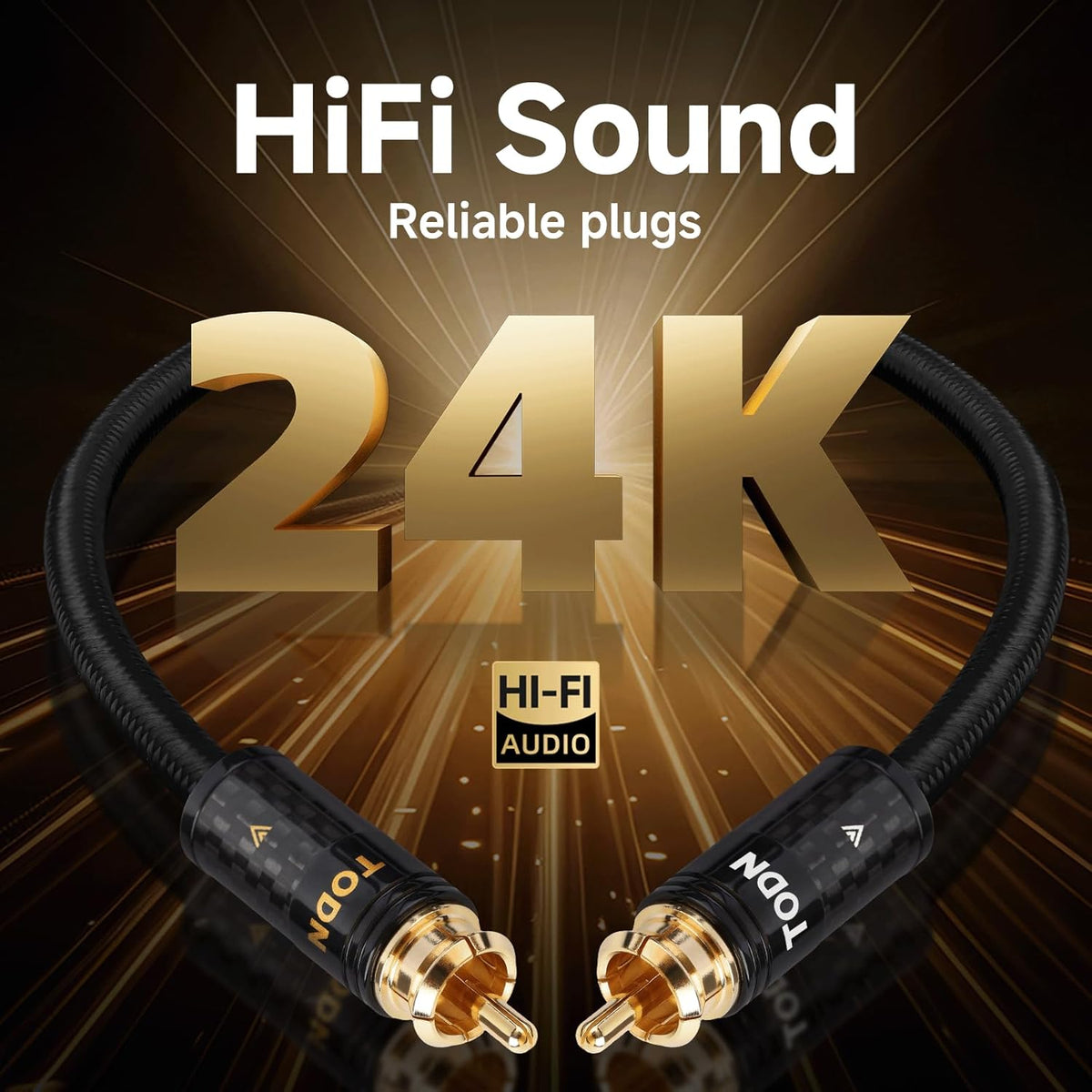 TODN Hi End RCA Cables Audiophile RCA to RCA Stereo HiFi Audio Cable for Car, Speakers,Amps (4.9 ft/1.5 m, 1 Pair)