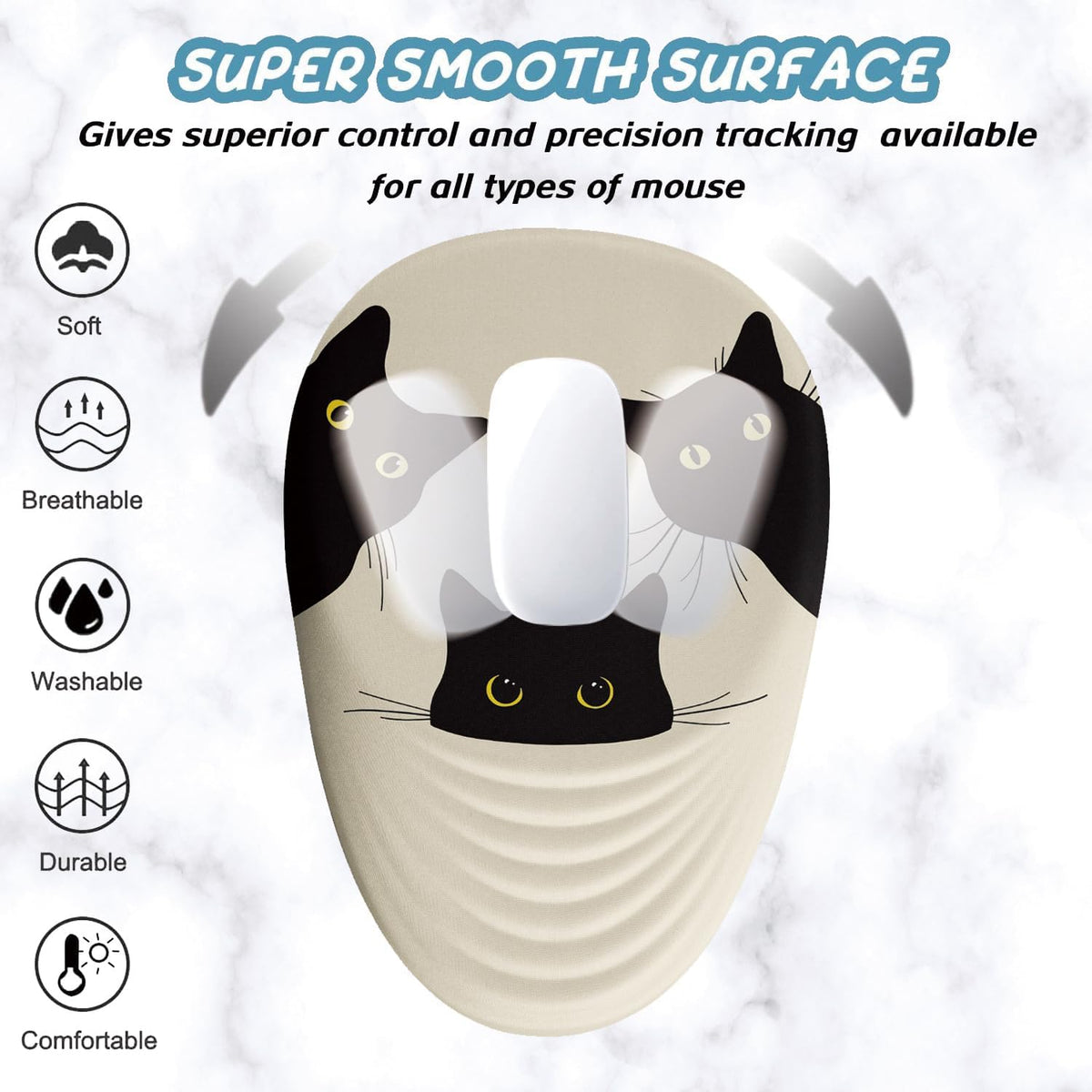 Mouse Pad, Ergonomic Mouse Pad with Wrist Rest Support and Non-Slip PU Base, Cute Computer Mousepad for Pain Relief, Office & Home, Beige Three Cats