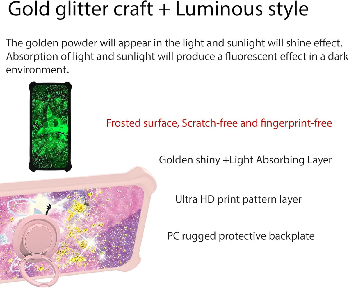 jioeuinly Gold Glitter+Luminous Case for Vortex HD65, Compatible with Tempered Glass Screen Protector, Ring Support