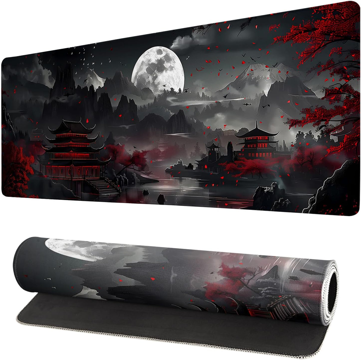 Extended Gaming Mouse Pad, Large Desk Mat XL Anime Mouse Pad Waterproof with Stitched Edges, Non-Slip Desktop Pad for Home and Office, Level Up Your 31.5x11.8 Inch (Night Lake)