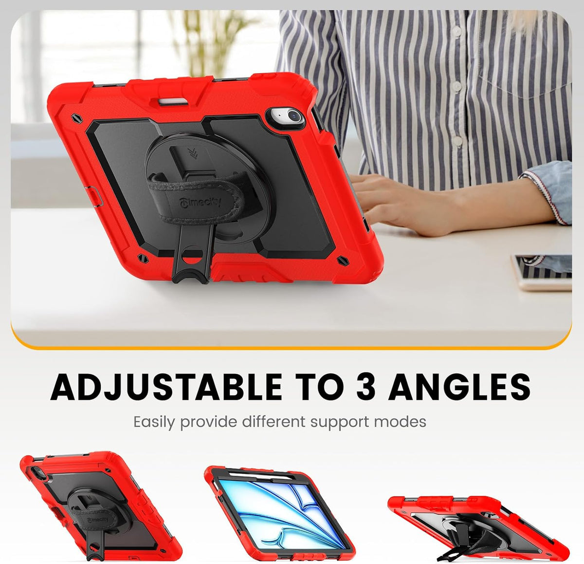 timecity Case for iPad Air 11 Inch M3/ M2 (2025/2024), 360° Rotating Stand, Pencil Holder & Wireless Charging, Shockproof with Screen Protector & Shoulder Strap - for Designers, Red