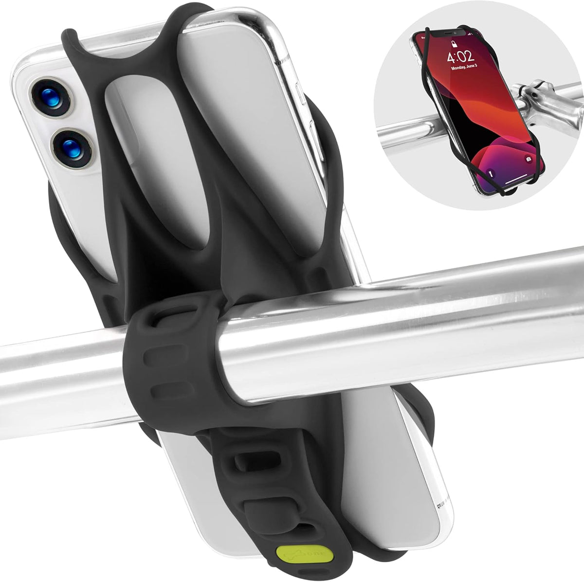 BONE Bike Tie 3, Bike Cell Phone Mount for Handlebar, Scratch-Free Silicone Holder with Anti-Slip Design, Universal Cycling Phone Holder Compatible with Most Smartphones (Black - Handlebar)