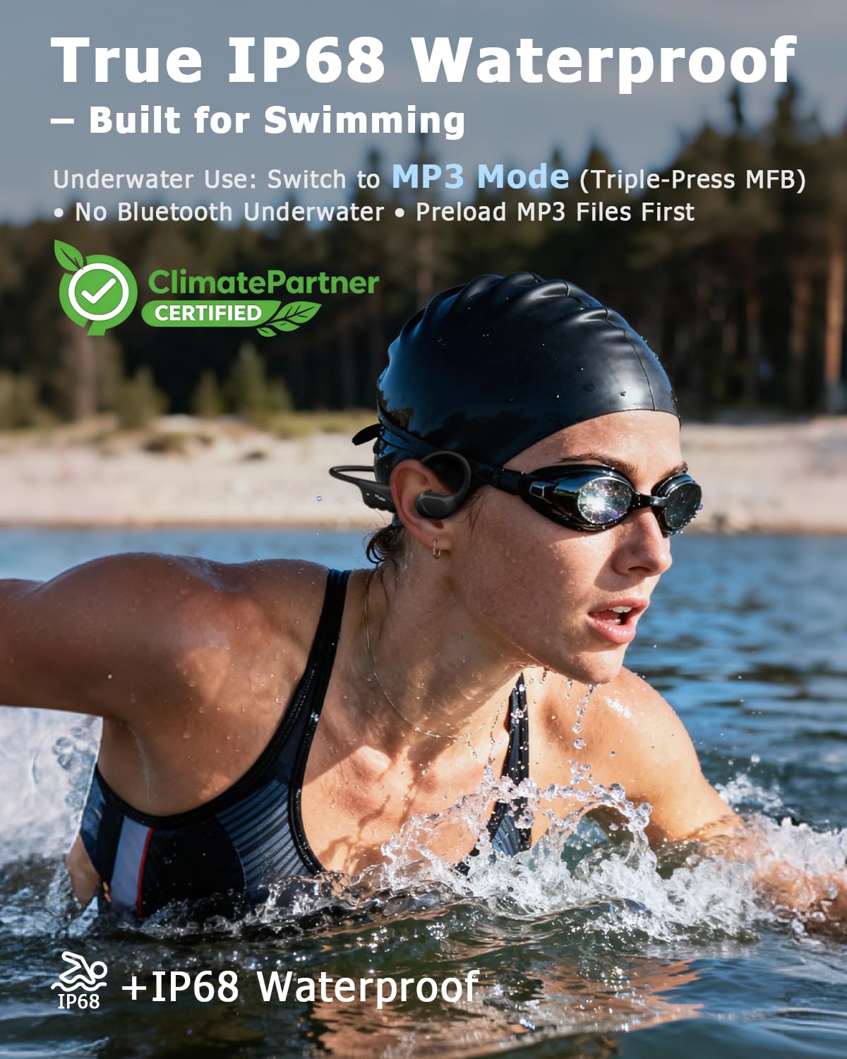 VLOP Bone Conduction Headphones for Swimming - Open-Ear Wireless Sport Earbuds with Hybrid Bone & Air Conduction, Built-in MP3 Storage, IPX8