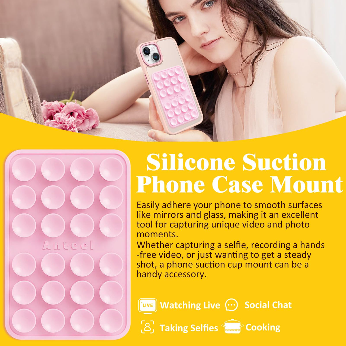 JingJinYY Medium-Sized Silicone Suction Phone Case Adhesive Mount, Enhanced Suction Power and Upgraded Thickened Sticky Phone Grip, Durable