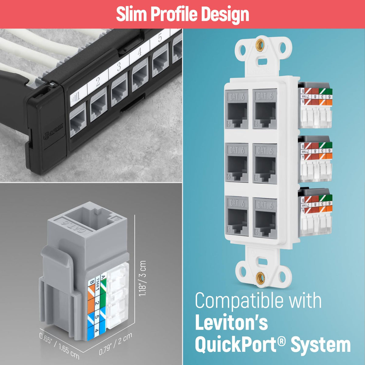 Everest 90° Angled RJ45 Cat6 Keystone Jacks 100-Pack in Gray - Slim Profile Female RJ45 Connectors - Cat 6 Keystone Jack - Compatible with 90° Angled Speed Termination Tool - easyJACK (B094WB91H3)