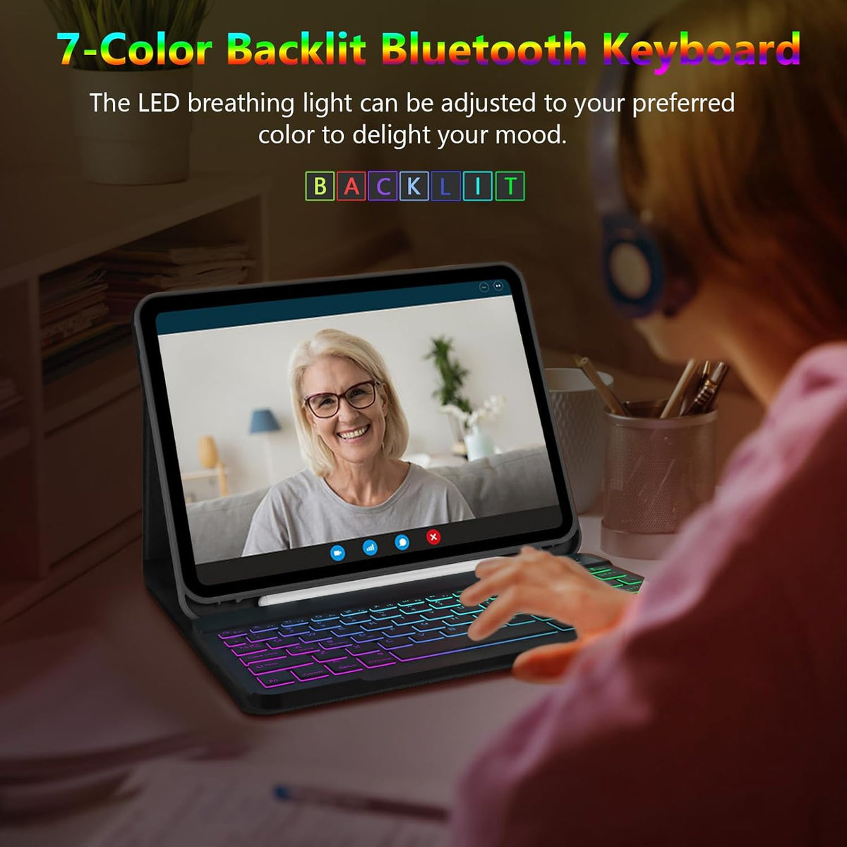 FUWANG iPad 10th Generation Case with 10.9 inch Keyboard 2022 - Detachable 7 Colors Backlit Wireless Bluetooth Folio