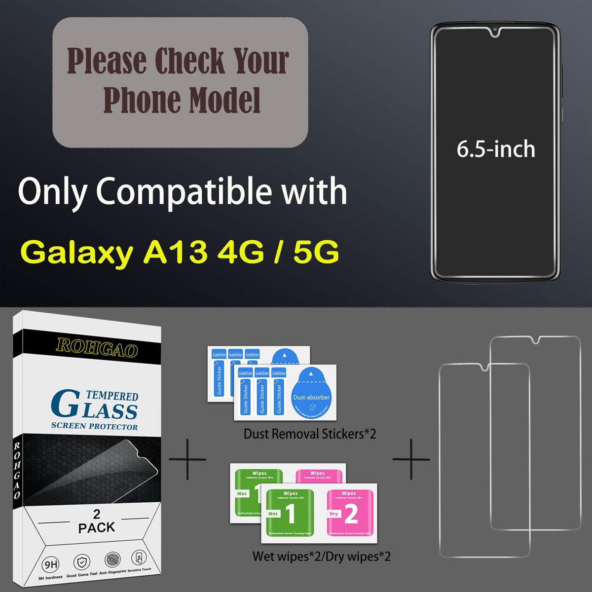 Samsung Galaxy A13 5G Screen Protector 2 Pack - Tempered Glass, Case Friendly, Bubble Free, Anti-Scratch, Easy