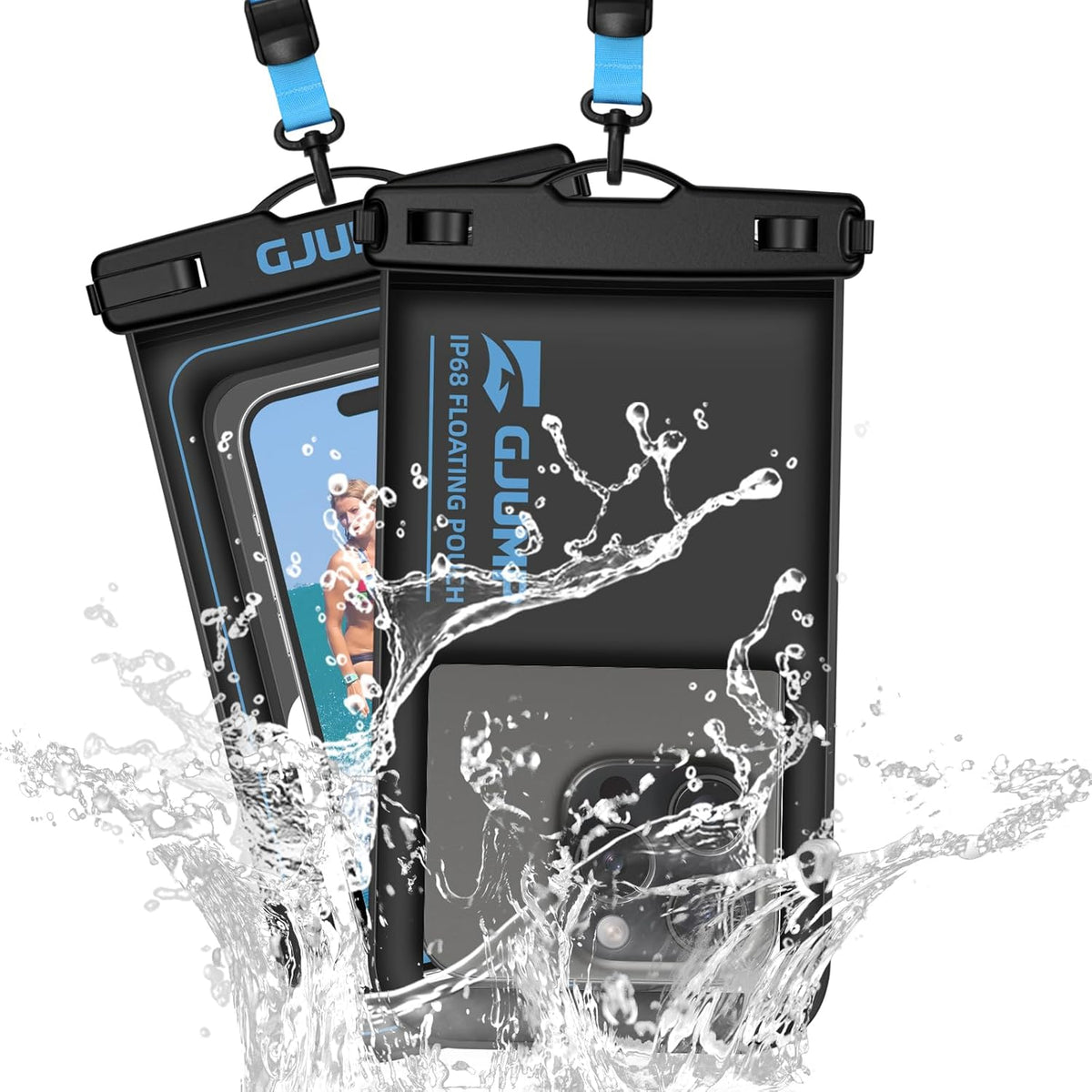 2 Pack Floating Waterproof Phone Pouch, Up to 8.3" IP68 Cellphone Dry Bag Compatible for iPhone 16 15 14 13 Pro Max Samsung Galaxy, Essential for Beach Cruise Ship (Blue*2)