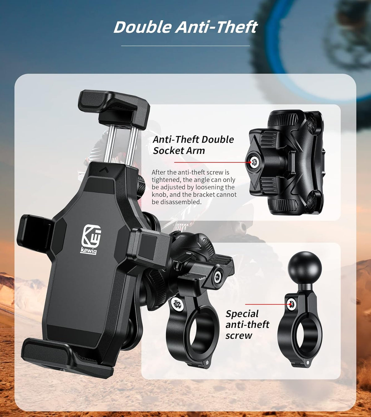 Kewig Motorcycle Phone Mount- [Vibration Dampener] [High-Speed Secure Lock] Motorcycle Cell Phone Holder, Bike Phone Handlebar Mount for 4.7-7.2" Smartphone